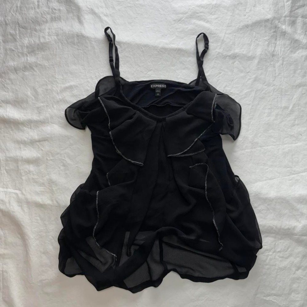 Express Black Ruffle Dressy Tank Top Sz S Y2k Whimsigoth 2000s